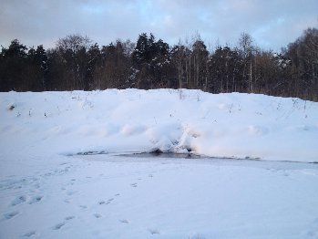 В этом месте ( напротив курганов, поросших березами) идёт слив воды в Пахру со стороны деревни Сальково