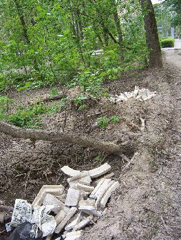 части лома от клумб свалено после т.н.&quot;ремонта&quot; в лесочек рядом