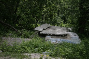 плиты, лежащие друг на друге оставлены в зеленой роще. Кому их убирать?