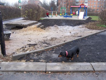 здесь все еще не доложен асфальт ! + ощутимо выпирают бордюры-переходники,  перешагивать пенсионерам - тяжело