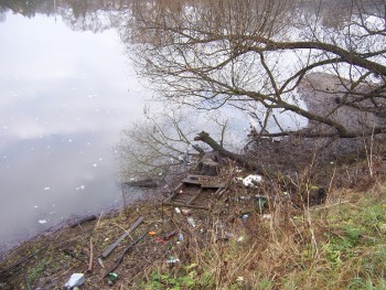 мусор в береговой части Пахры реки